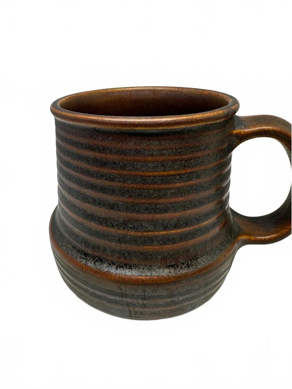 Vintage USA Brown Ribbed Stoneware Mug 1970s